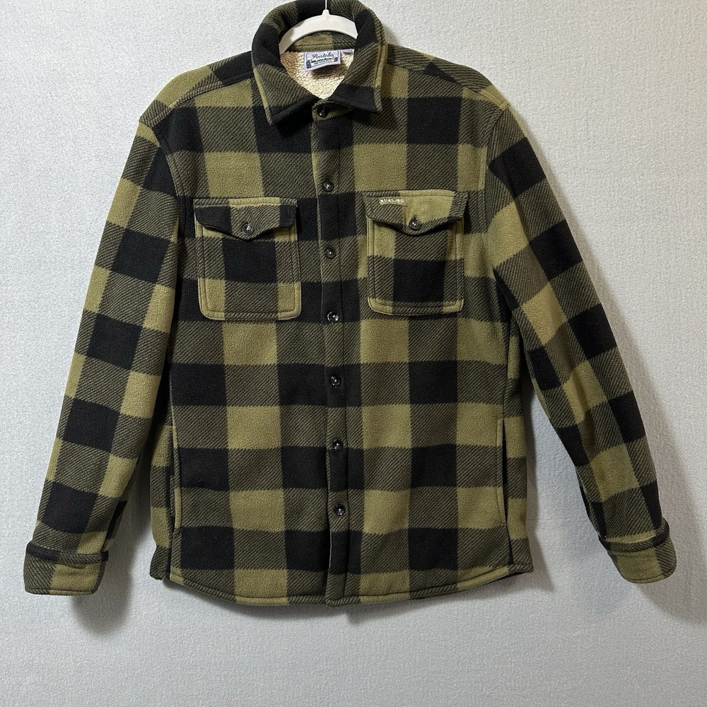 Burlebo Sherpa Lined Flannel Shacket Men's Medium Olive Green Buffalo Check